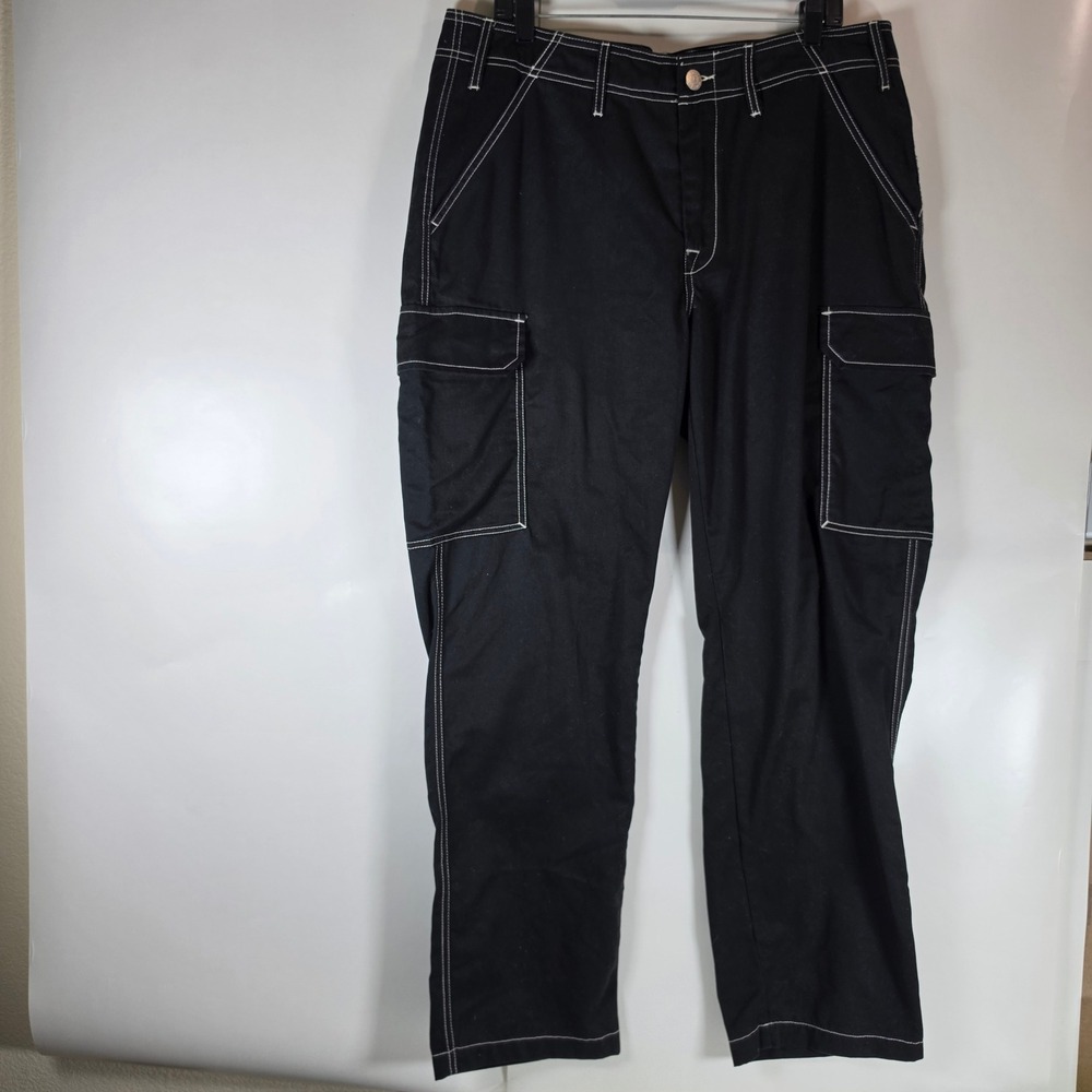 True Religion Mens Black Cargo Pants White Contrast Stitching 34x31 Utility